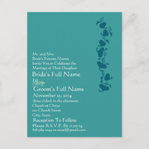 Teal Blue Hearts Wedding Invitation