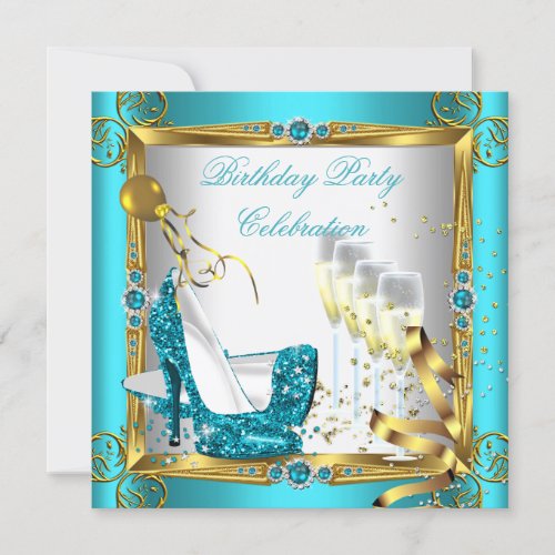Teal Blue High Heel Shoes Champagne Gold White 2 Invitation