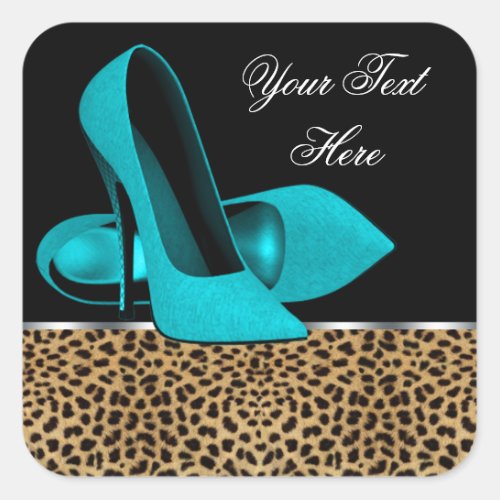 Teal Blue High Heel Shoes Leopard Stickers