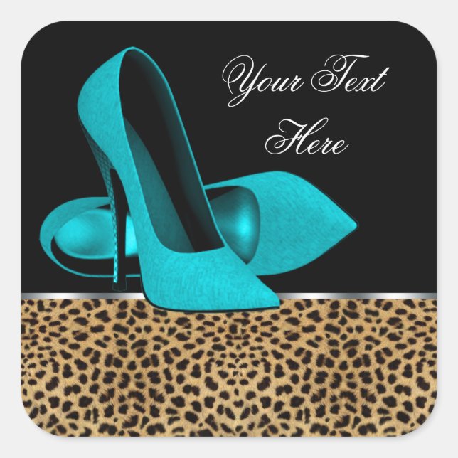 Teal Blue High Heel Shoes Leopard Stickers (Front)