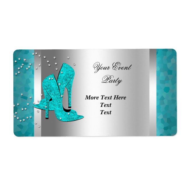 Teal Blue High Heel Shoes Silver Event Label (Front)