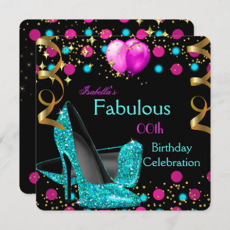 Teal Blue High Heels Shoes Hot Pink Birthday Party Invitation