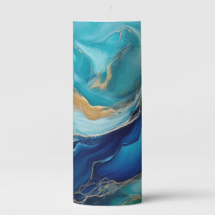 Teal Blue Horizons: An Abstract Ocean Pillar Candle