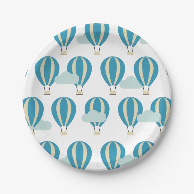 Teal Blue Hot Air Balloons Paper Plates (Front)