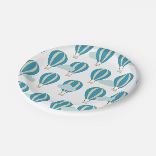 Teal Blue Hot Air Balloons Paper Plates Zazzle