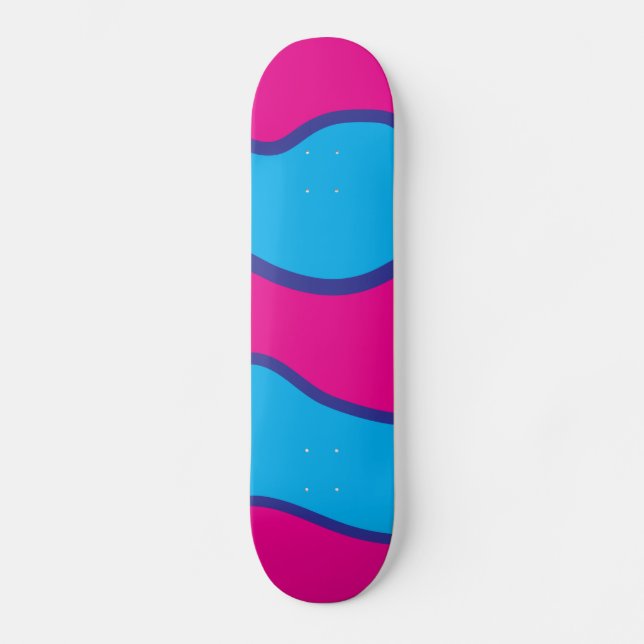 Teal Blue Hot Pink Color Waves Pattern Skateboard (Front)