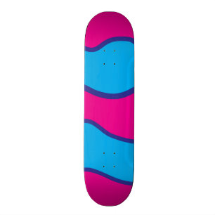Teal Blue Hot Pink Color Waves Pattern Skateboard