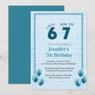 Teal Blue I Was 6 Now 7 Birthday Invitation