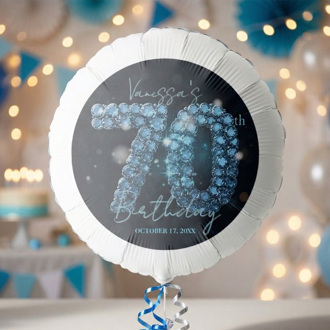 Teal Blue Jewels Glam Sparkle 70th Birthday Balloon (Creator Uploaded)