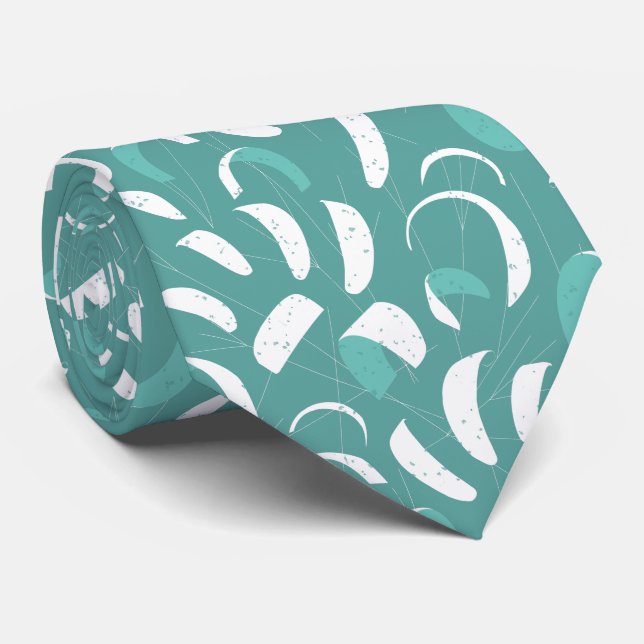 Teal Blue Kiteboarding Patterned Surf Themed Neck Tie (Rolled)