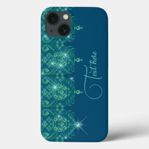 Teal blue lace elegant sparkle   iPhone 13 case
