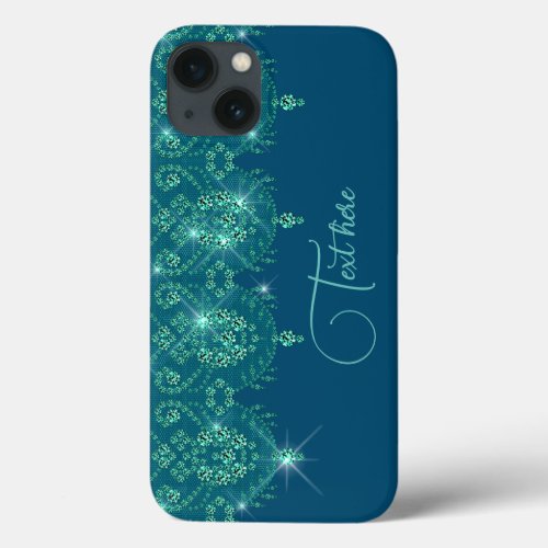 Teal blue lace elegant sparkle   iPhone 13 case