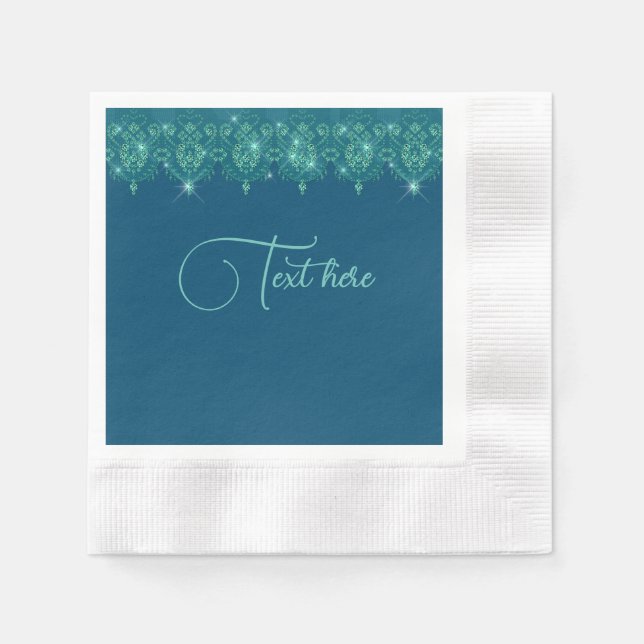 Teal blue lace elegant sparkle   napkins (Front)