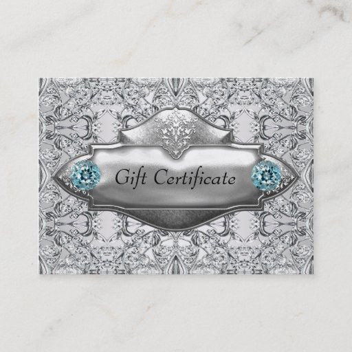 Customizable Teal Blue Lace Elegant Teal Gift Certificate Business Card Templates