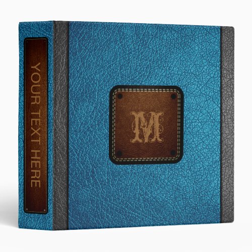 Teal Blue Leather Look Brown Tag 3 Ring Binder