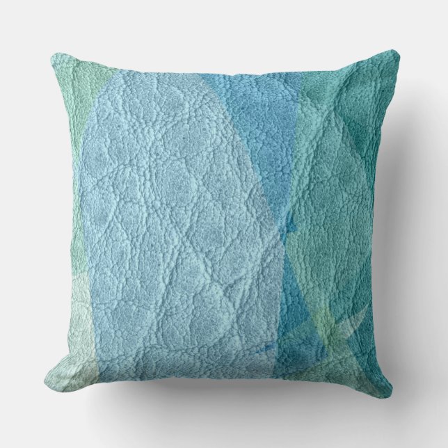 Teal Blue Leather Throw Pillow (Front)