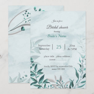 teal blue leaves floral botanical bridal shower invitation