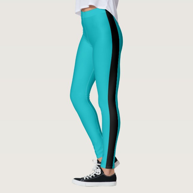 Teal Blue Leggings Black Side Stripe Choose Colors (Left)
