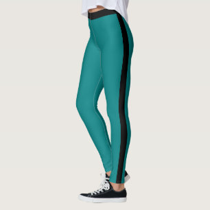 Teal Blue Leggings Black Side Stripe Choose Colors