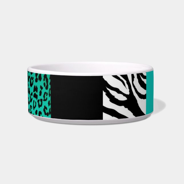 Teal Blue Leopard and Zebra Custom Animal Print Bowl (Left)