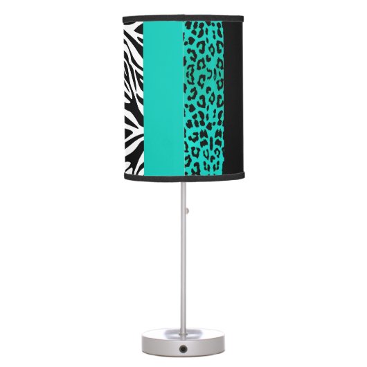 Teal Blue Leopard and Zebra Custom Animal Print Table Lamp (Back)
