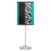 Teal Blue Leopard and Zebra Custom Animal Print Table Lamp (Left)
