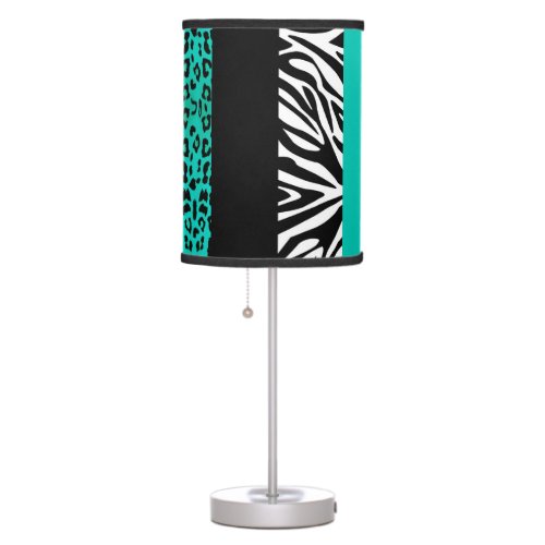 Teal Blue Leopard and Zebra Custom Animal Print Table Lamp