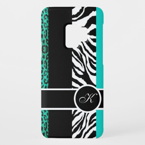 Teal Blue Leopard and Zebra Monogram Animal Print Case_Mate Samsung Galaxy S9 Case