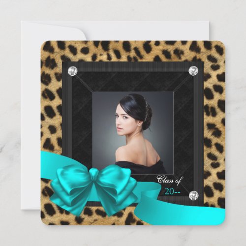Teal Blue Leopard Graduation Announcements
