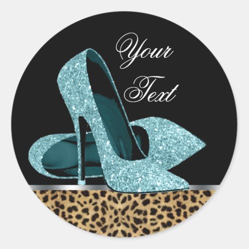 Teal Blue Leopard High Heel Shoes Stickers