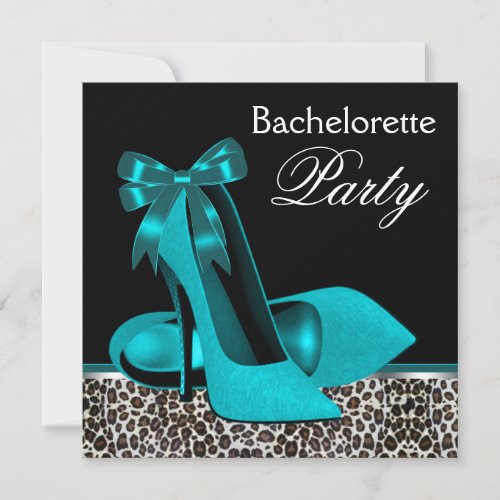 Teal Blue Leopard High Heels Bachelorette Party Invitation