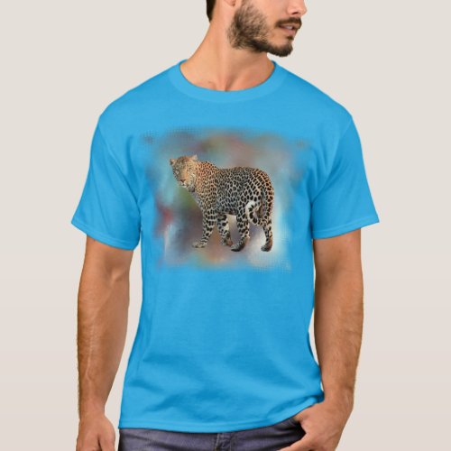 Teal Blue Leopard Modern Elegant Template Trendy T_Shirt
