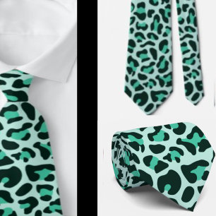Teal Blue Leopard Print Punk Rock Neck Tie
