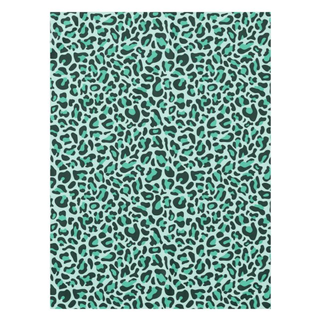Teal Blue Leopard Print Tablecloth (Front)