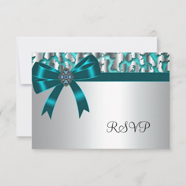 Teal Blue Leopard RSVP Cards (Front)