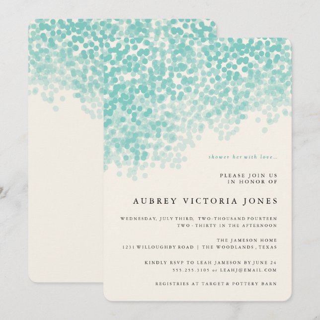 Teal Blue Light Shower Bridal Shower Invitations (Front/Back)