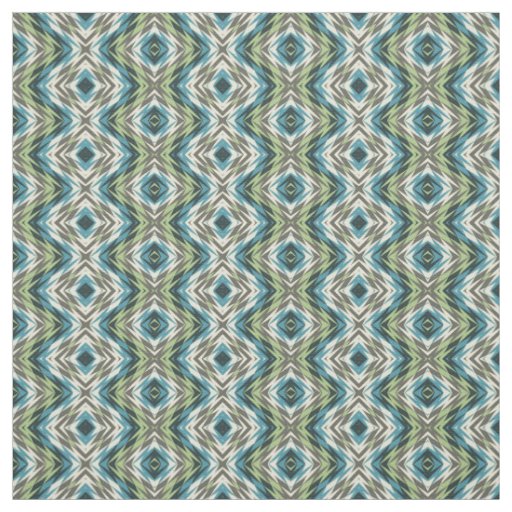 Teal Blue Lime Green Taupe Aztec Mosaic Pattern Fabric