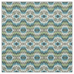 Teal Blue Lime Green Taupe Aztec Mosaic Pattern Fabric