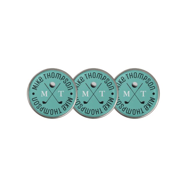 Teal Blue Logo Monogram for a Golf-Player  Golf Ball Marker (3 Up)