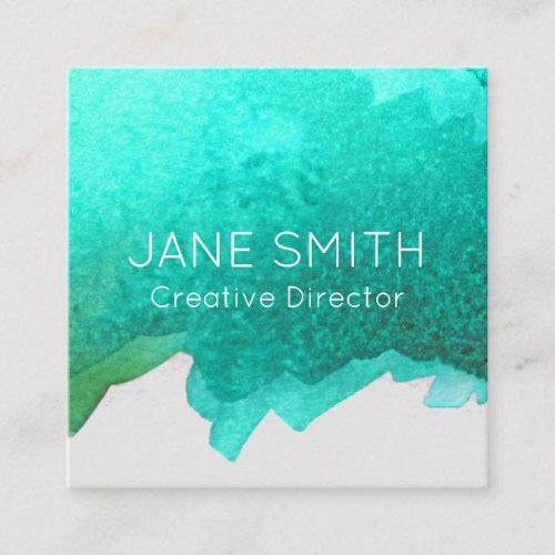Teal blue logo watercolor modern creative industry square business card