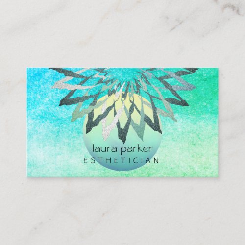 Teal Blue Lotus Flower Beautician Cosmetologist Business Card