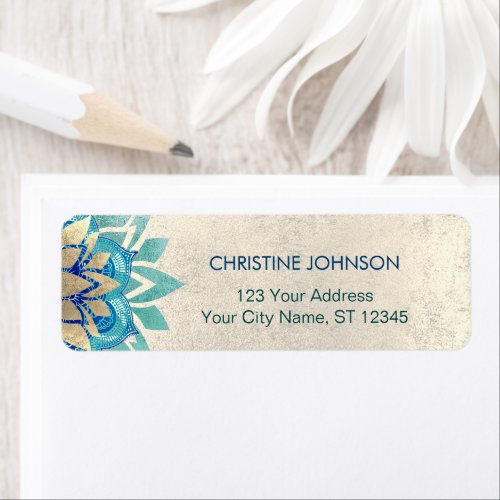 teal blue lotus flower design label