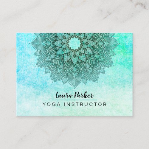 Teal Blue Mandala Lotus Meditation Holistic Yoga Business Card