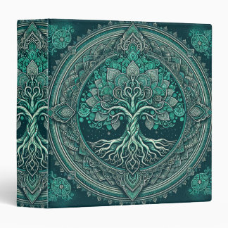 Teal Blue Mandala Tree of Life 3 Ring Binder