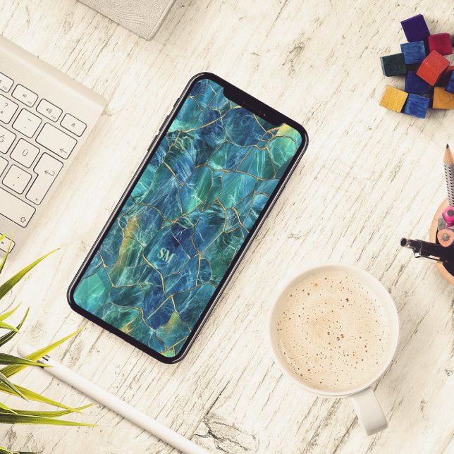 Teal Blue Marble Texture with Gold Veins Case-Mate iPhone Case (Creator Uploaded)