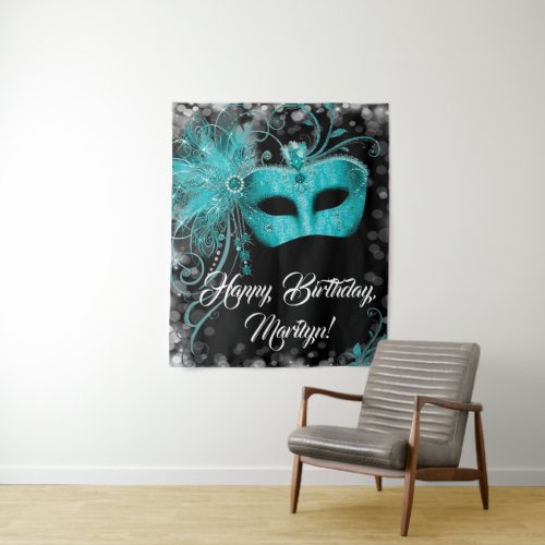 Teal Blue Masquerade Birthday Party Backdrop