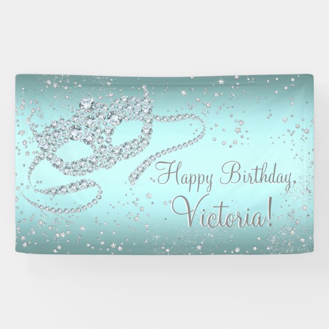 Teal Blue Masquerade Birthday Party Banner (Horizontal)