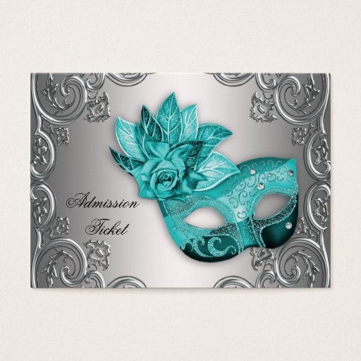 Customizable Teal Blue Masquerade Party Admission Tickets Business Cards