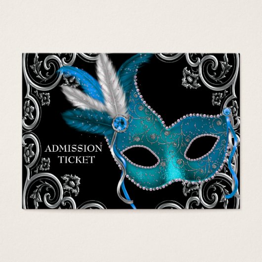 Teal Blue Masquerade Party Admission Tickets (Front)