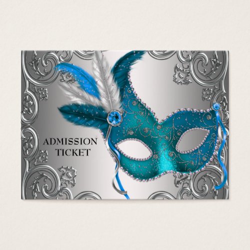 Teal Blue Masquerade Party Admission Tickets Business Cards